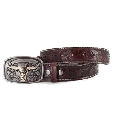 Imagem de Cinto Country Masculino Estampado Couro Fivela Boi com Fivela Grande -