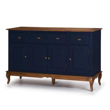 Imagem de Balcão Buffet 4 Portas 3 Gavetas 60805 Hannover Linz Móveis - Azul Petróleo/Imbuia Glazer