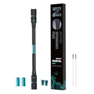Imagem de ADSPINZOR Caneta giratória Mr. Nope Weighted Mortal Mod Advanced Trick Spin Pen para precisão e prática mais pesada, equilibrada, aderência antiderrapante, gravável com pesos de latão (azul)