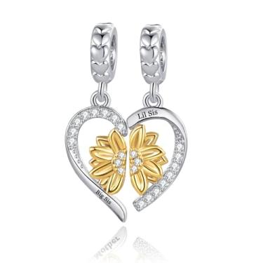 Imagem de NanMuc Girassol coração melhor amigo mãe filha filho irmã pingente pingente contas compatível com pulseiras Pandora, Small, Cobre, Sem Pedra Preciosa