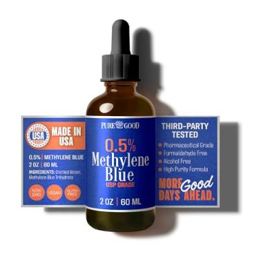 Imagem de PureGood Azul de Metileno de Grau Farmacêutico 0,5% (60 ml), Testado por Terceiros Grau USP para Humanos, Sem Álcool e Formaldeído, Em Frasco Conta-Gotas de Vidro Âmbar
