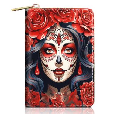 Imagem de FVAENDHIO Carteira com porta-cartão de crédito para mulheres, design de gato e borboleta com bloqueio de RFID, pequena carteira de couro, carteiras sanfonadas, crânio de açúcar, rosa, moda, Sugar