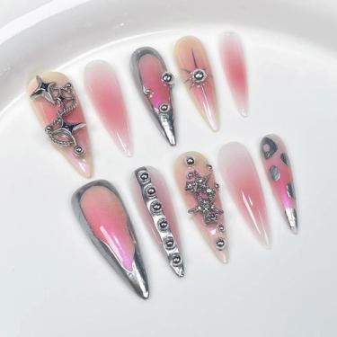 Imagem de Blush Rosa Longo Apontado Imprensa Em Unhas 10 Pçs Cobertura Completa 