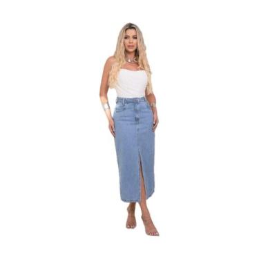 Imagem de Saia Jeans Midi Feminina Fenda Simples  Premium - CJ WEAR, 46