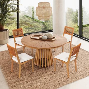 Imagem de Kit 2 Cadeiras de Jantar sem Braços Tune Verniz Mel/Corda Ocre/Tecido Acquablock Cru