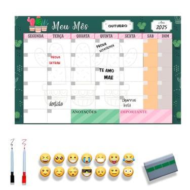 Imagem de Quadro Lousa Planejador Mensal/Planejamento Semanal/Planner Parede Metal - Quadro Branco 2 canetas e 12 imãs