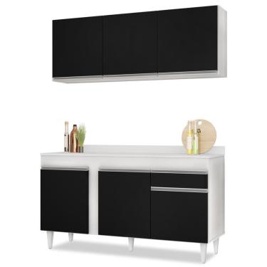 Imagem de Armário Aéreo Argélia E Balcão Gabinete Para Pia Com Tampo 150cm Dakota Branco-preto- Lumil