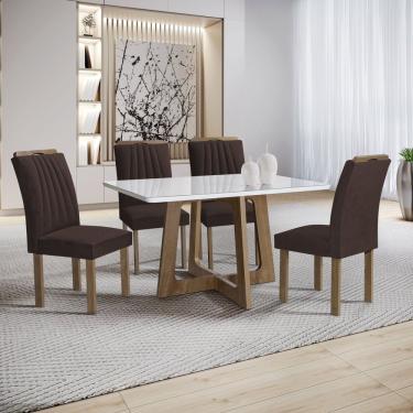 Imagem de Mesa Arizona 120cm Com 4 Cadeiras Arizona Tampo Smart Plus Com Vidro Chocolate-off White-marrom