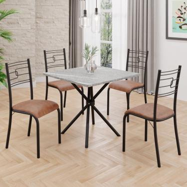 Imagem de Conjunto Sala De Jantar Mesa Quadrada 70x70cm Tampo Granito Topázio 4 Cadeiras Paraty Courino Marrom - Preto Fosco