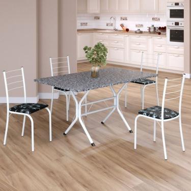 Imagem de Conjunto Sala De Jantar Mesa Retangular 120x75cm Tampo Granito Ocre 4 Cadeiras Rio Preto Floral - Branco