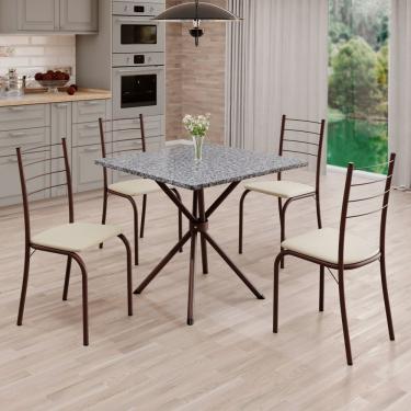 Imagem de Conjunto Sala De Jantar Mesa Quadrada 70x70cm Tampo Granito Ocre 4 Cadeiras Rio Creme - Marrom