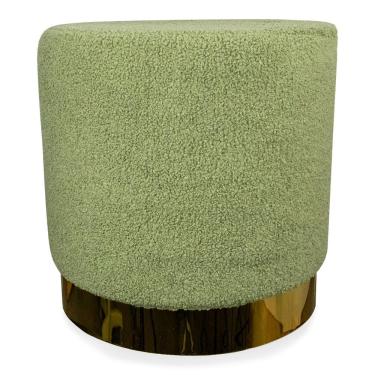 Imagem de Puff Decorativo Redondo Base Dourada Lara Bouclê Verde 40 Cm M02 - D'rossi