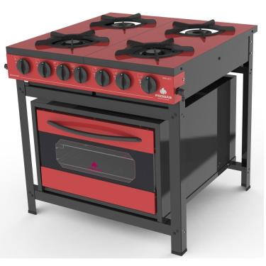 Imagem de Fogão Progás Vermelho 2 Queimadores Simples 2 Duplos Com Forno Prge-402f Gourmet
