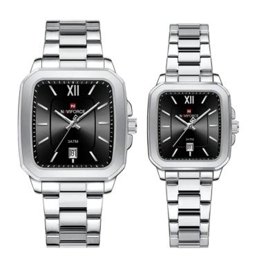 Imagem de Conjunto De Relógio Casual Simples Quartzo Design Tonneau Impermeavel Casal Preto