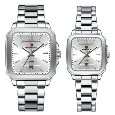 Imagem de Conjunto De Relógio Casual Simples Quartzo Design Tonneau Impermeavel Casal Branco