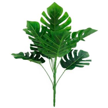 Imagem de Kit 9 Ramos Costela De Adão Decorativo Artificial Plástico Verde 9 Folhas Cada 32cm