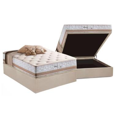 Imagem de Cama Box Baú Casal: Colchão Molas Masterpocket Ensacadas Herval Maxspring Spain + Base Crc Suede Clean (138x188)