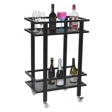 Imagem de Carrinho Para Bebidas Pequeno Estilo Industrial Com Prateleiras Em Tela Expandida