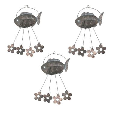 Imagem de Sino Dos Ventos Flores Peixe Kit 3 Unidades Decoraçao Jardim Quintal Varanda Ambiente Externo Enfeite