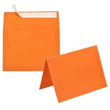Imagem de PATIKIL Pacote com 20 envelopes laranja 12 x 18 cm com cartões, envelopes autoselados A7 com cartolina dobrada para cartões comemorativos de casamento, convites de aniversário, carta postal