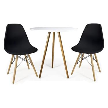 Imagem de Mesa Redonda Cozinha Jantar 60cm 2 Cadeiras Pés Madeira Cor da Tampa:Preto