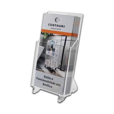Imagem de Display Expositor Acrílico Premium Porta Folders 10x20 Cm Mesa Qualidade Sofisticado Transparente