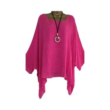 Imagem de Blusa Feminina Solta com Manga Morcego 3/4 - Gola Redonda, Casual e El