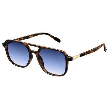 Imagem de konqkin Óculos de sol aviador retrô para mulheres e homens: óculos de sol femininos retangulares da década de 70 com proteção UV, C-1 peça - armação tigerspot lente azul gradiente, Large