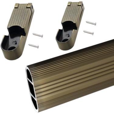 Imagem de Trilhos Para Pendurar Guarda-roupas Vara De Roupas Oval De Alumínio Até 59" Champagne, Varões De Armário De Garagem Para Pendurar Roupas, Poste De Armário Para A, Base B, 40in/101.6cm