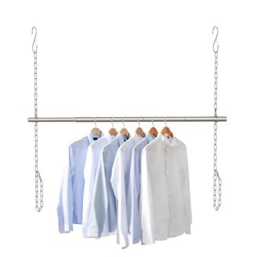 Imagem de Haste de armário para pendurar, extensor de hastes de armário de largura e altura ajustáveis, barra de aço inoxidável resistente de 43 a 132 cm, roupas para pendurar no armário com economia de espaço