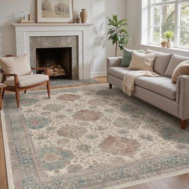 Imagem de GENIMO Tapete vintage 15 x 23 cm, tapete boho para sala de estar com suporte antiderrapante, lavável à máquina, tapete interno de pilha baixa para quarto, sala de jantar, berçário, azul-petróleo e