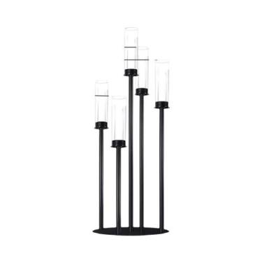 Imagem de Castiçal De Metal Preto Com Cilindro De Acrílico Para Velas LED, Peça 