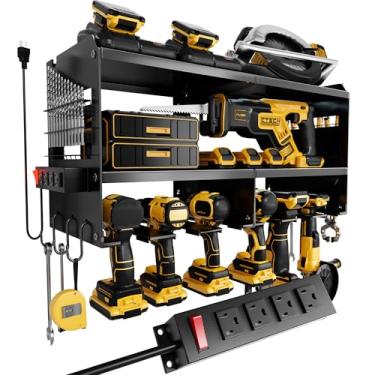 Imagem de Organizador de ferramentas elétricas, estação de carregamento sem fio com 6 suportes de broca, suporte de armazenamento de energia para garagem Spampur para ferramentas portáteis e elétricas, prateleira de ferramentas flutuante para serviço pesado para galpão de Pegboard