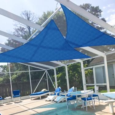 Imagem de E&K Sunrise 20,3 x 20,3 x 27,9 cm Toldo Triângulo Direito, Capa de Tecido Sombreado Traseiro Baralho Toldo Bloco UV - Azul