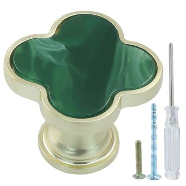 Imagem de Hordion 6 puxadores de armário de trevo, puxador decorativo de quatro folhas, puxadores decorativos de gaveta de liga de zinco para armário e despensa, verde