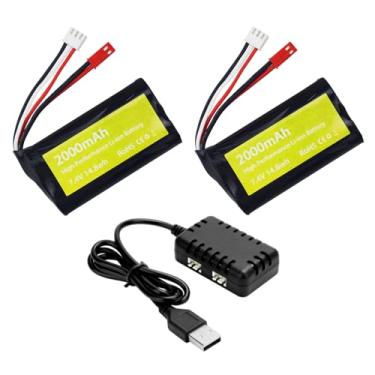 Imagem de 2 peças 7,4V 2000mah 15C 2S Lipo bateria JST-2P plugue com carregador 2 em 1 para UDIRC UD1601 UD1602 UD1604 UD1607 SG1603 SG1604 RC carro de alta velocidade, navio RC, drone RC, veículo de engenharia