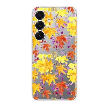 Imagem de Blingy's Capa para Samsung Galaxy S25, estampa de folhas de outono douradas, divertida, estilo outono, transparente, capa protetora de TPU transparente transparente de 6,2 polegadas (folhas coloridas
