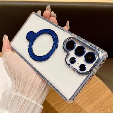 Imagem de Capa para Samsung S24Ultra transparente à prova de choque com suporte magnético e capa (para Samsung S24Ultra/azul marinho)