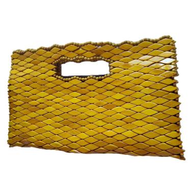 Imagem de Bolsa Madeira Retangular Amarela Alça Embutida Grande 36cm