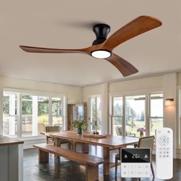 Imagem de OMYU Ventoinhas de teto de 132.1 cm de montagem embutida com luzes, controle remoto, interruptor de parede, lâminas de madeira maciça, reguláveis, reversíveis, sem ruído, memória desligada, ventilador