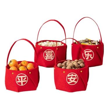 Imagem de Cesta de frutas secas para decoração, conjunto de cesta de frutas secas,Cesta de frutas secas com caixa de doces não tecido vermelha - Decoração de mesa portátil, suprimentos de festa multiuso simples