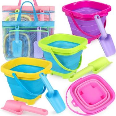 Imagem de Baldes de praia dobráveis TSDATOWR para crianças com bolsa de malha (4