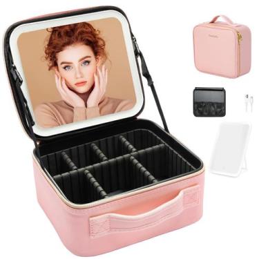 Imagem de Bolsa de maquiagem de viagem ZhenGuiru com espelho LED rosa impermeáve
