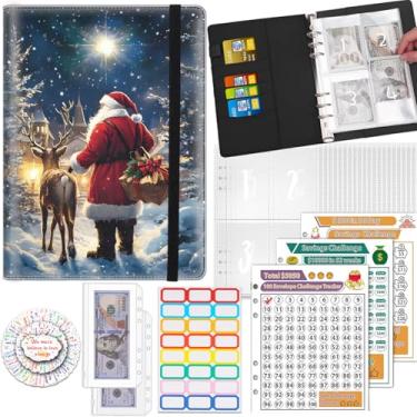 Imagem de Fichário Desafio de Economia de Dinheiro 100 Envelopes, Fichário A5 com 25 envelopes para dinheiro, 3 rastreadores laminados reutilizáveis economizando US$ 5050, $500, $ 10.0000, organizador de