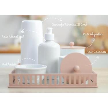 Imagem de Kit Cuidados Maternidade Bebê Higiene Quarto Meninas Rosê Potes Porcel