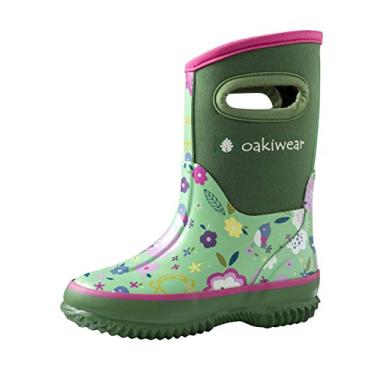 Imagem de OAKI Botas de chuva infantis, de neoprene, botas de neve, botas de lama, Green Floral, 2 Little Kid