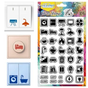 Imagem de CHGCRAFT Switch Icons estampado, carimbos claros, luz e eletrodomésticos, selo de silicone em relevo transparente para scrapbooking e cartões, decoração de artesanato de papel 15 x 10 cm