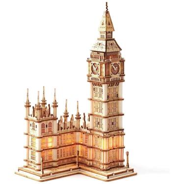 Imagem de Quebra Cabeças 3D Arquitetura Big Ben com Led para Crianças e Adultos, 220 Peças, ROLIFE, Marrom