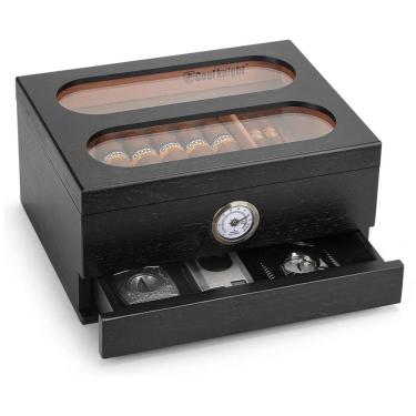 Imagem de Caixa para Charutos com Controle de Umidade COOL KNIGHT, Higrômetro Frontal e Gavetas - Vidro Temperado, Umidificador Integrado