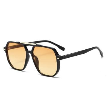 Imagem de Óculos de Sol Femininos com Ponte Dupla e Lentes Gradientes UV400, Rebites e Design Masculino para Esportes ao Ar Livre, Corrida e Ciclismo, Preto e Laranja Gradiente